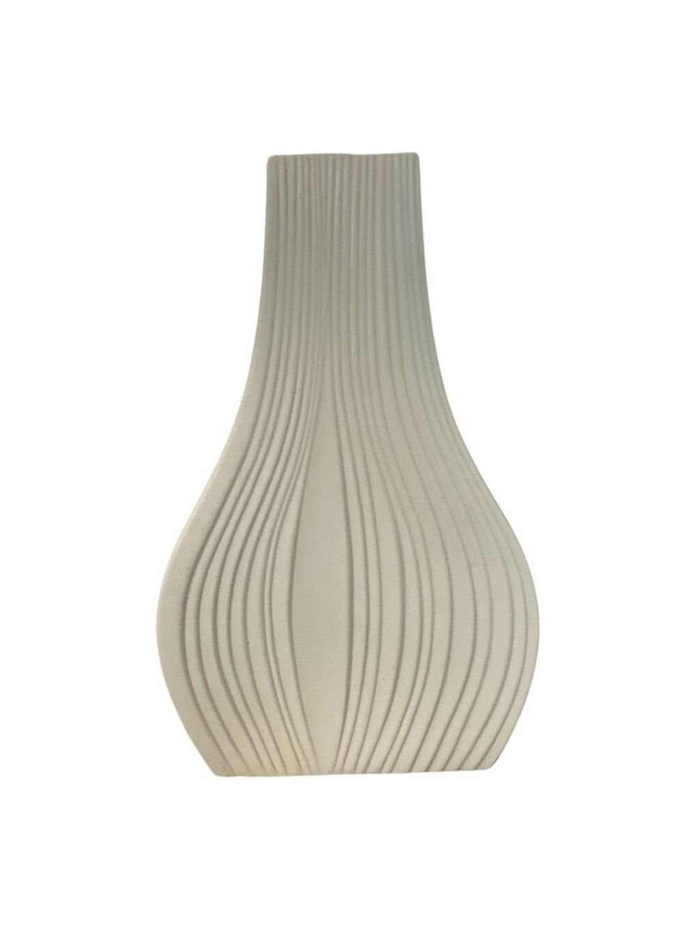 Vintage Artline Israeli Studio Art Pottery Ribbed White Ceramic Vase Modern 10"